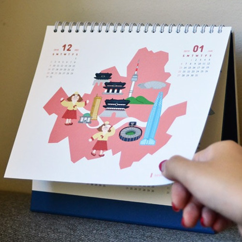 2019 World trip illustration spiral bound desk calendar