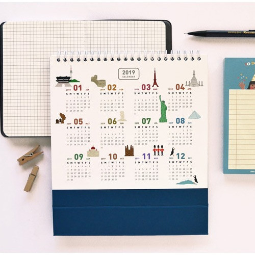 2019 World trip illustration spiral bound desk calendar