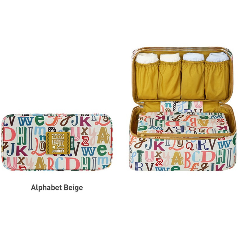 Alphabet beige - Monopoly Enjoy journey travel pouch bag for underwear and bra