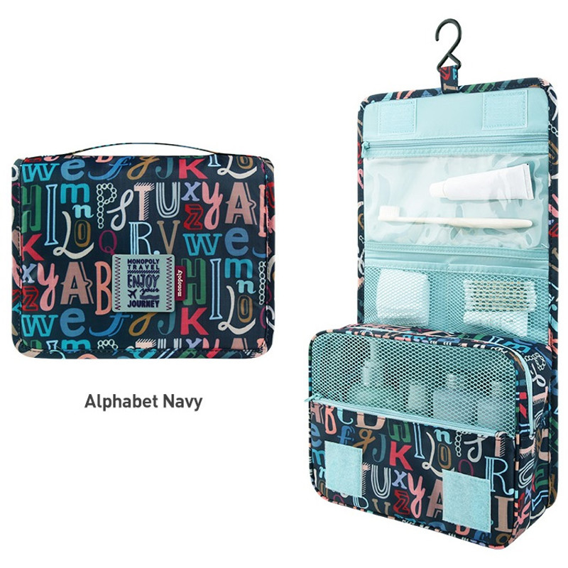 Alphbet navy - Enjoy journey large travel hanging toiletry pouch bag
