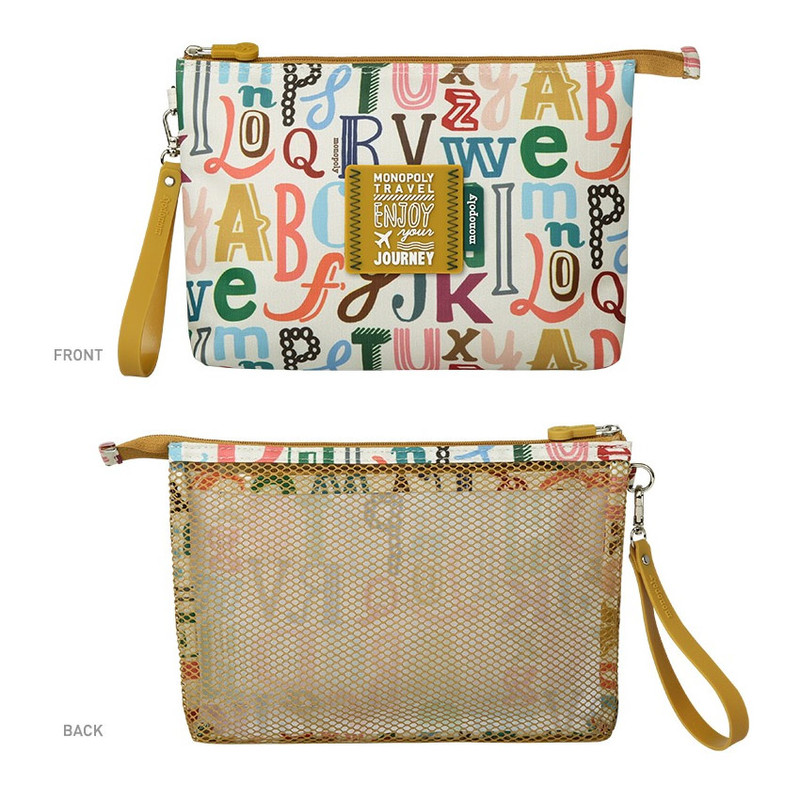 Front and back - Monopoly Enjoy journey travel large mesh zipper pouch Front and back - Monopoly Enjoy journey travel large mesh zipper pouch