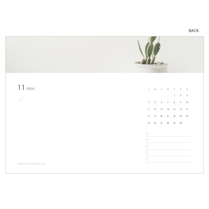 Back - 2019 Slow life wirebound desk calendar
