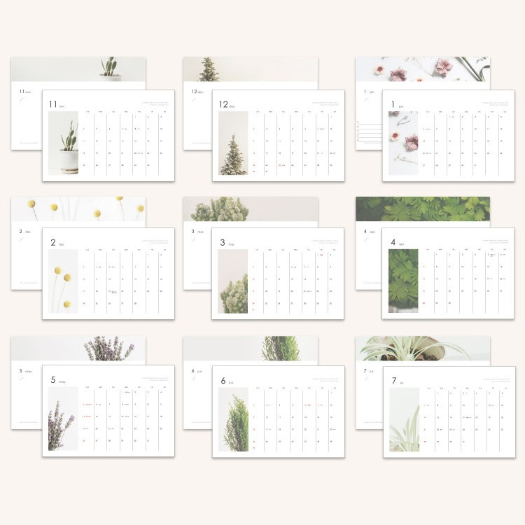 Composition of 2019 Slow life wirebound desk calendar