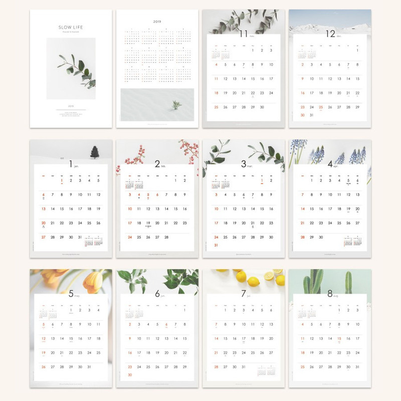 Monthly calendar - 2019 Slow life wall calendar Monthly calendar - 2019 Slow life wall calendar