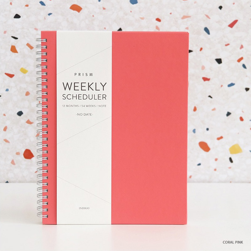 Coral pink - Indigo Prism spiral bound undated weekly diary planner Coral pink - Indigo Prism spiral bound undated weekly diary planner
