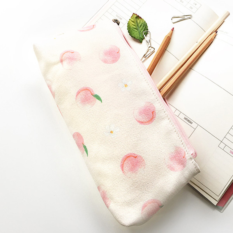 Peach  - O-check Pattern cotton pencil case pouch Peach  - O-check Pattern cotton pencil case pouch