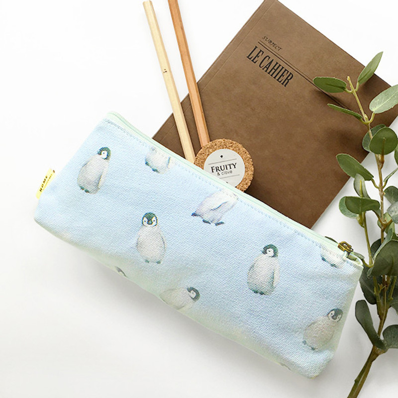 Penguin - O-check Pattern cotton pencil case pouch Penguin - O-check Pattern cotton pencil case pouch
