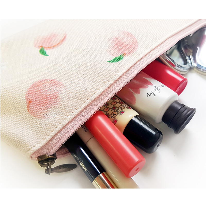 Peach  - O-check Pattern cotton pencil case pouch