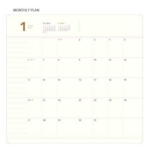Monthly plan - 2019 Comfy and roomy long dated daily planner