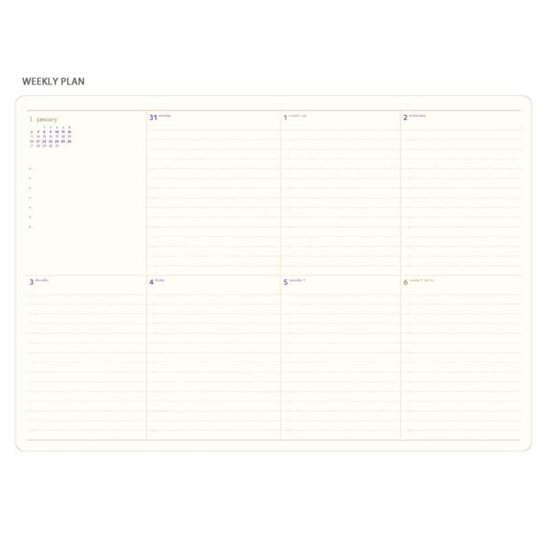 Weekly plan - 2019 Slim and wide B5 dated weekly planner 