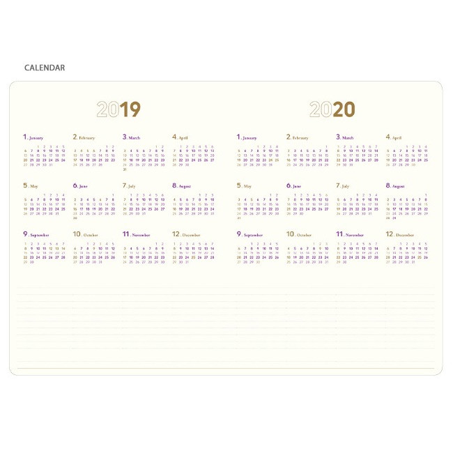 Yearly plan - 2019 Slim and wide A4 dated weekly planner