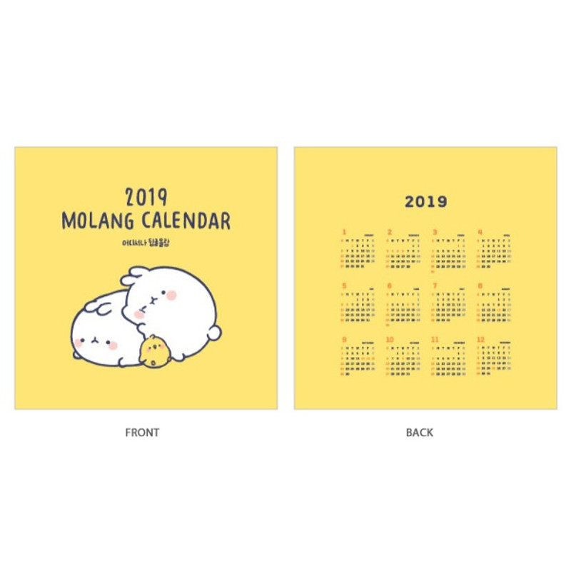 Bookcodi 2019 Molang monthly hanging wall calendar