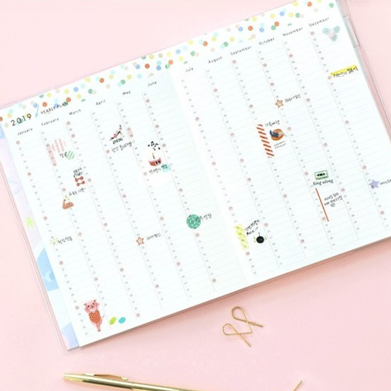 Yearly plan - 2019 Lively illustration dated weekly diary
