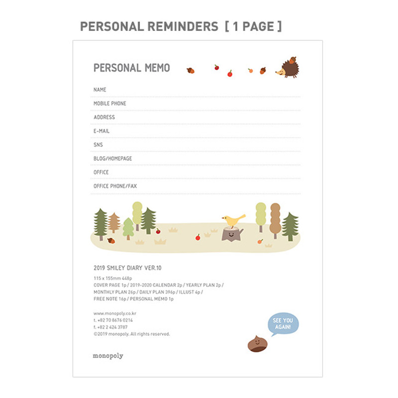 Personal data - 2019 Smiley dated daily diary with tray Personal data - 2019 Smiley dated daily diary with tray