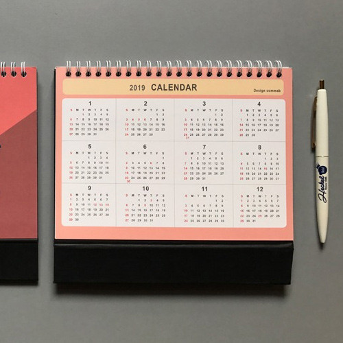 Calendar - 2019 Colorful illustration dated monthly desk scheduler