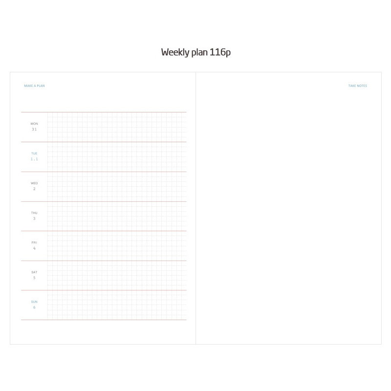 Weekly plan - 2019 Monday to Sunday spiral dated weekly diary planner