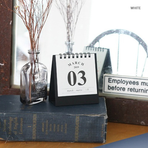 White - 2019 Classic small spiral bound desk flip calendar