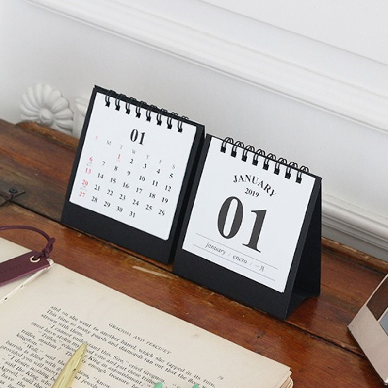 White - 2019 Classic small spiral bound desk flip calendar