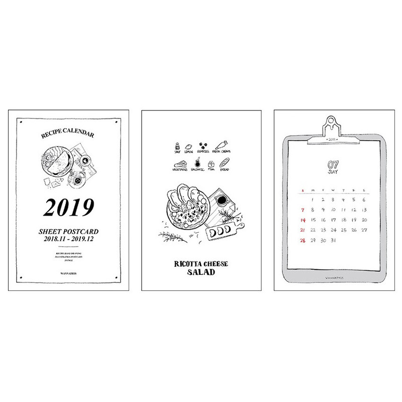 Wanna This 2019 Recipe postcard monthly calendar sheets Wanna This 2019 Recipe postcard monthly calendar sheets