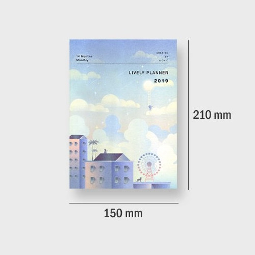 Size - ICONIC 2019 Lively illustration dated monthly diary planner