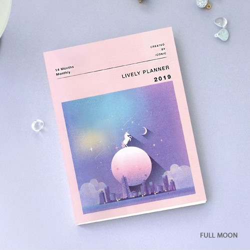 Full moon - ICONIC 2019 Lively illustration dated monthly diary planner