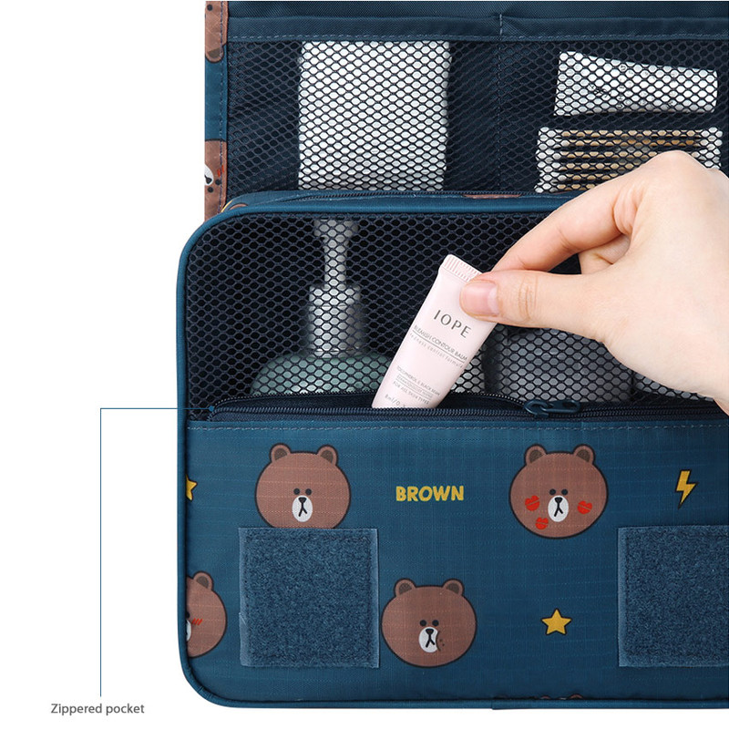 Front zipper pocket - Line friends pattern travel hanging toiletry bag