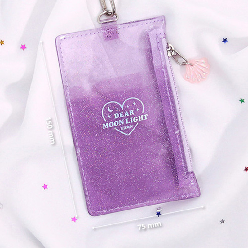 Size - Dear moonlight twinkle zipper card case with neck strap Size - Dear moonlight twinkle zipper card case with neck strap