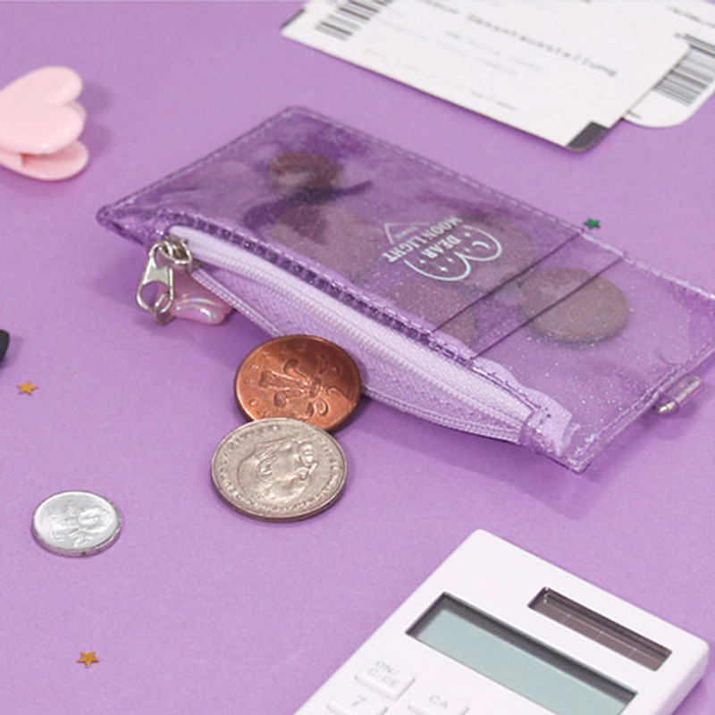 Main zipper pocket - Dear moonlight twinkle zipper card case with neck strap Main zipper pocket - Dear moonlight twinkle zipper card case with neck strap