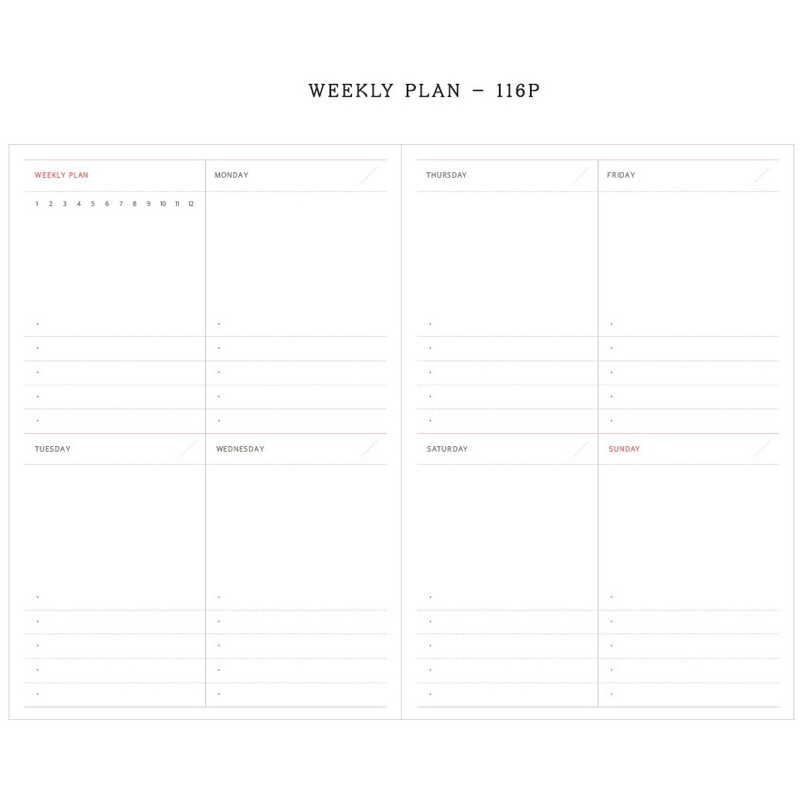 Weekly plan - Agenda large dateless weekly planner diary ver12