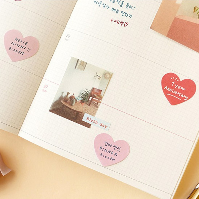 Example of use - Heart small sticky notes memo notepad for planner