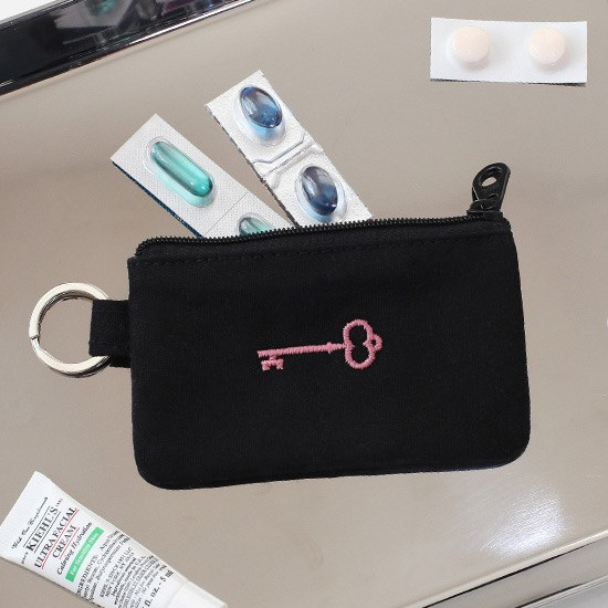Black - Treasure small cotton zipper pocket with key ring