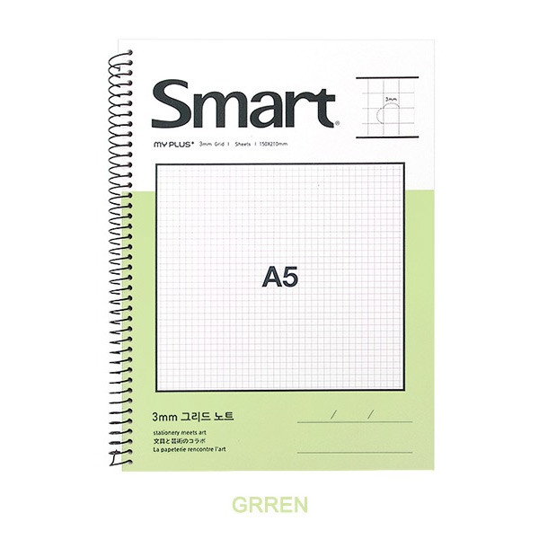 Green - 2young Smart spiral bound A5 size grid notebook