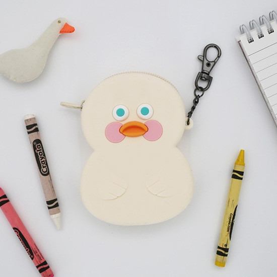 White duck - Brunch brother duck silicon zipper pouch with keychain