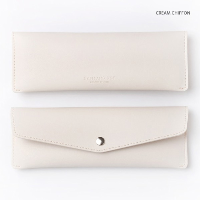 Cream chiffon - Merci PU stitched slim pencil case pouch Cream chiffon - Merci PU stitched slim pencil case pouch