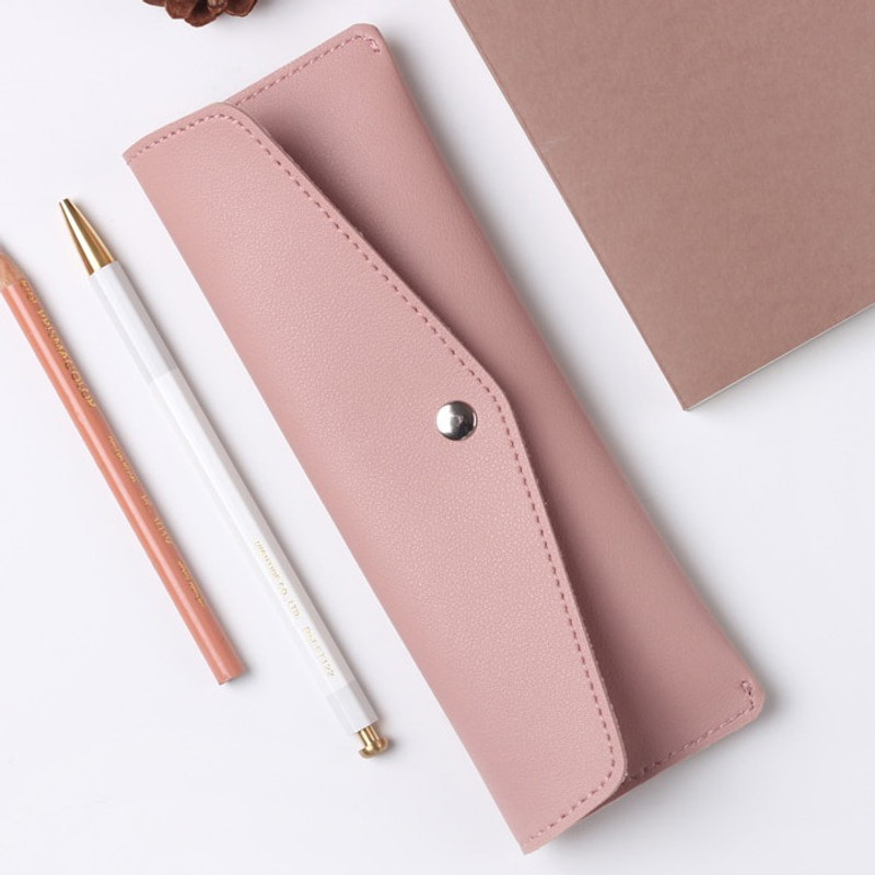 Rosy blush - Merci PU stitched slim pencil case pouch Rosy blush - Merci PU stitched slim pencil case pouch