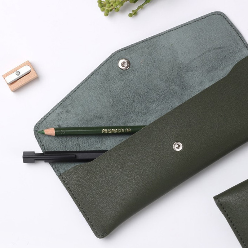 Tree green - Merci PU stitched slim pencil case pouch Tree green - Merci PU stitched slim pencil case pouch