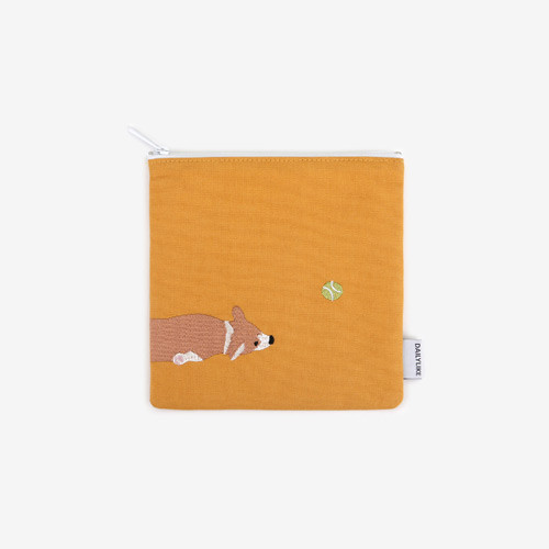 Embroidery rectangle fabric zipper pouch - Welsh corgi