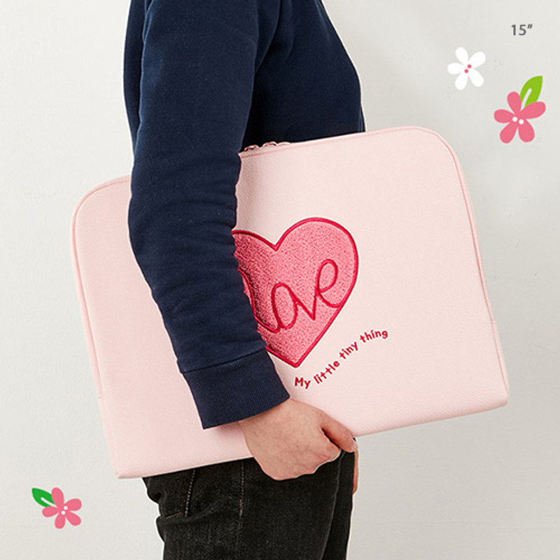 15 inch - Pink heart boucle canvas iPad laptop pouch case 15 inch - Pink heart boucle canvas iPad laptop pouch case