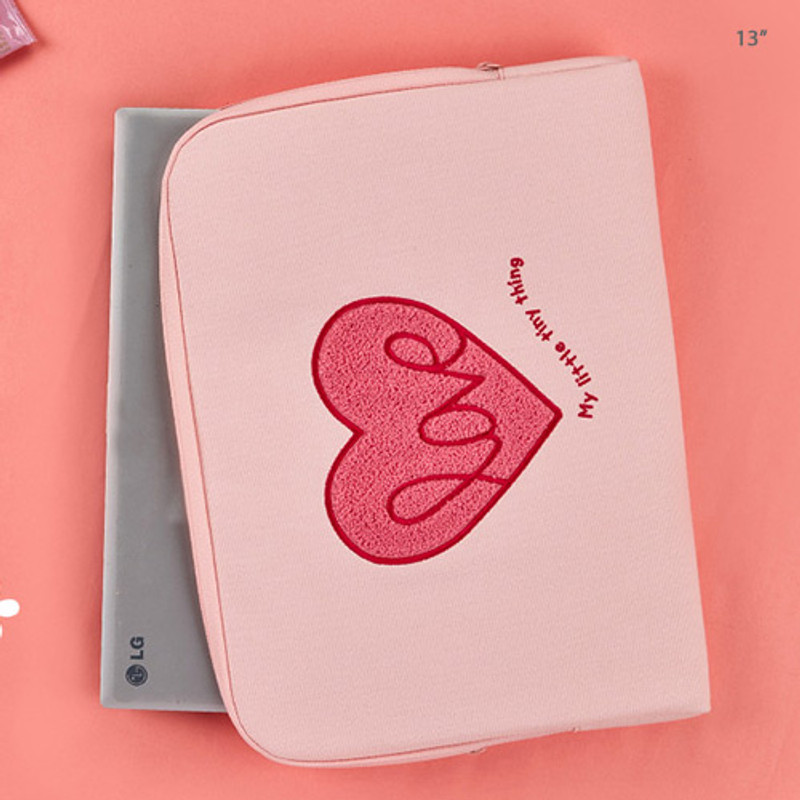 15 inch - Pink heart boucle canvas iPad laptop pouch case 15 inch - Pink heart boucle canvas iPad laptop pouch case