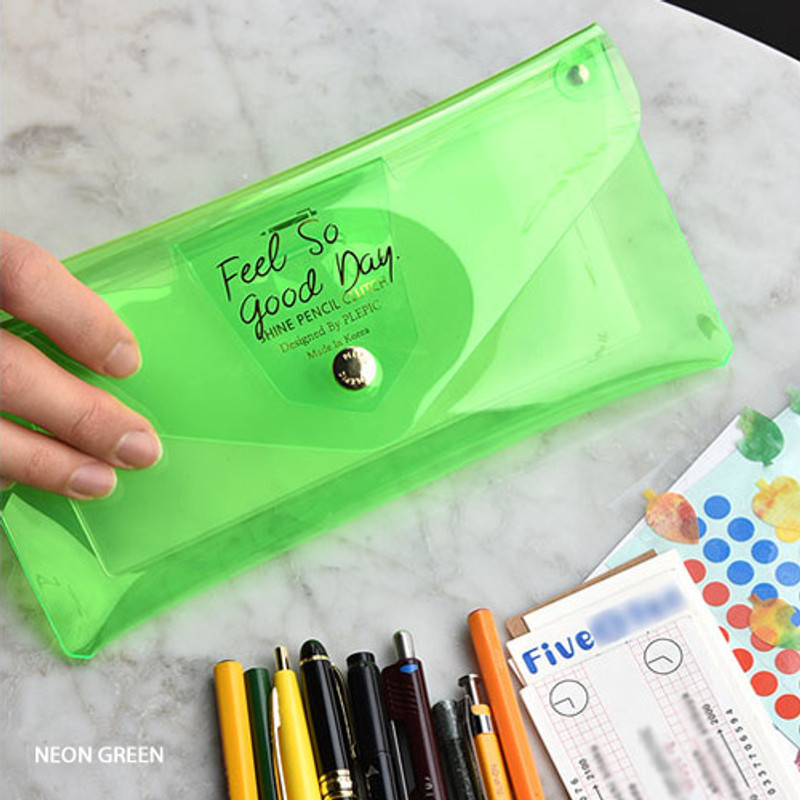 Neon green - Feel so good shine pencil case pouch with pencil cap
