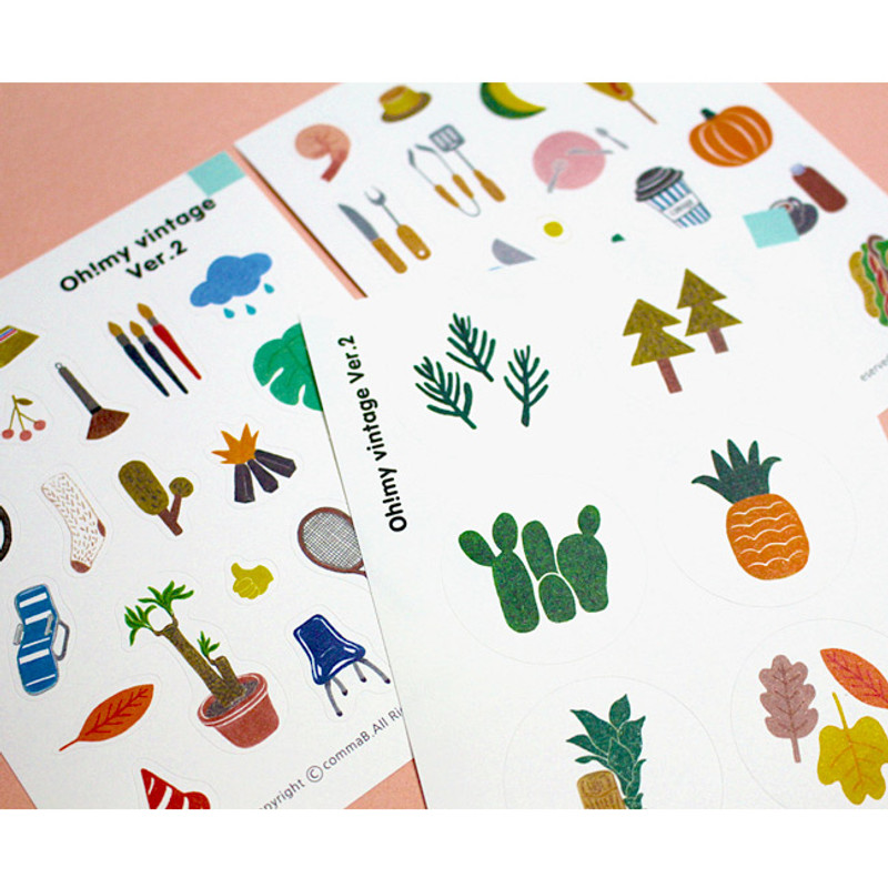 Detail of Oh my vintage illustration paper sticker set of 3 sheets