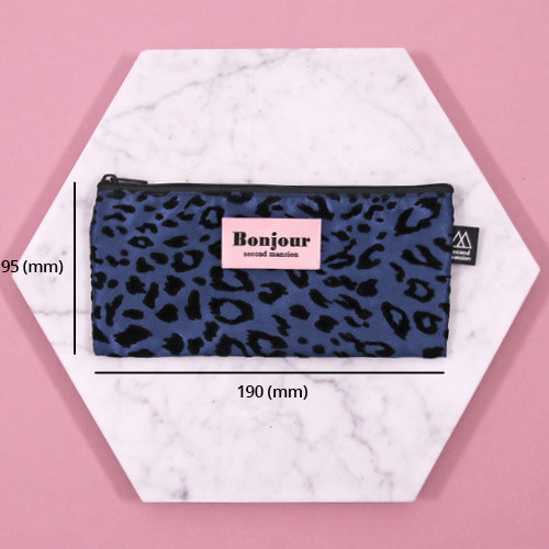 Size - Second Mansion Bonjour leopard zipper pencil pen case pouch