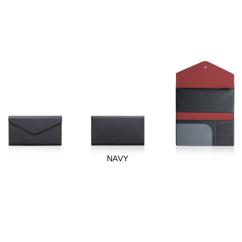 Navy - Fenice Premium PU large passport case holder zipper wallet