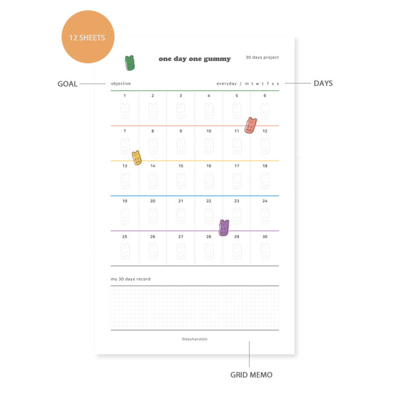 Dash and Dot One day one gummy 30 days goal tracker planner Dash and Dot One day one gummy 30 days goal tracker planner