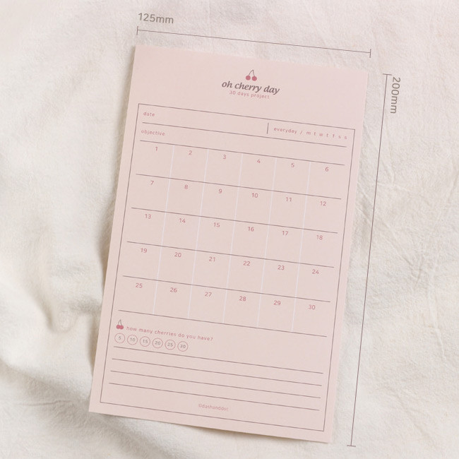 Size - Dash and Dot Oh cherry day 30 days goal planning tracker