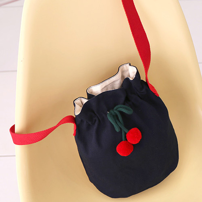 Navy - ROMANE Cherry cotton crossbody bucket bag