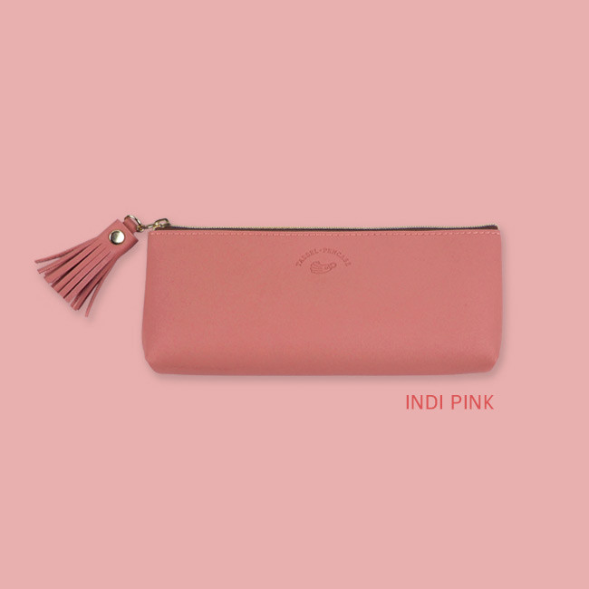 Indi pink - Rihoon Tassel PU zipper pencil case pen pouch
