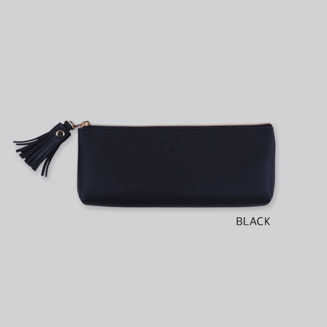 Black - Rihoon Tassel PU zipper pencil case pen pouch
