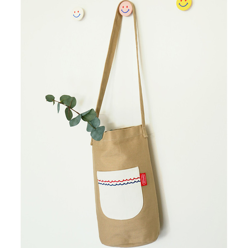 Beige - ROMANE Baguette cotton shoulder bag