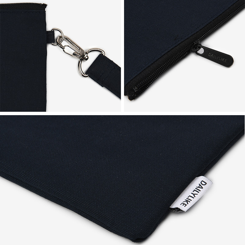 Evening navy - Dailylike Oxford cotton flat zipper  pouch with a strap